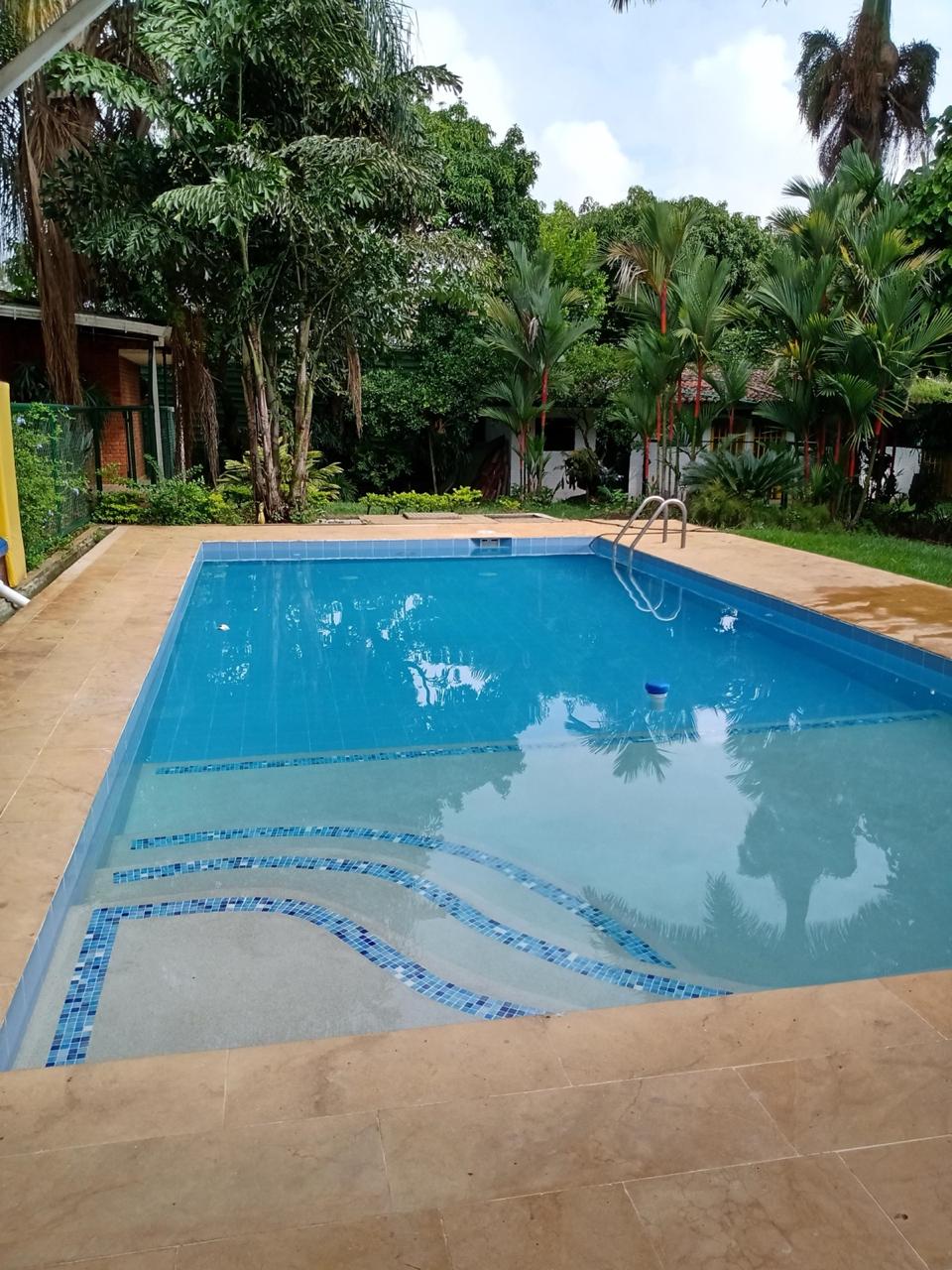 Piscina residencial con mosaico decorativo